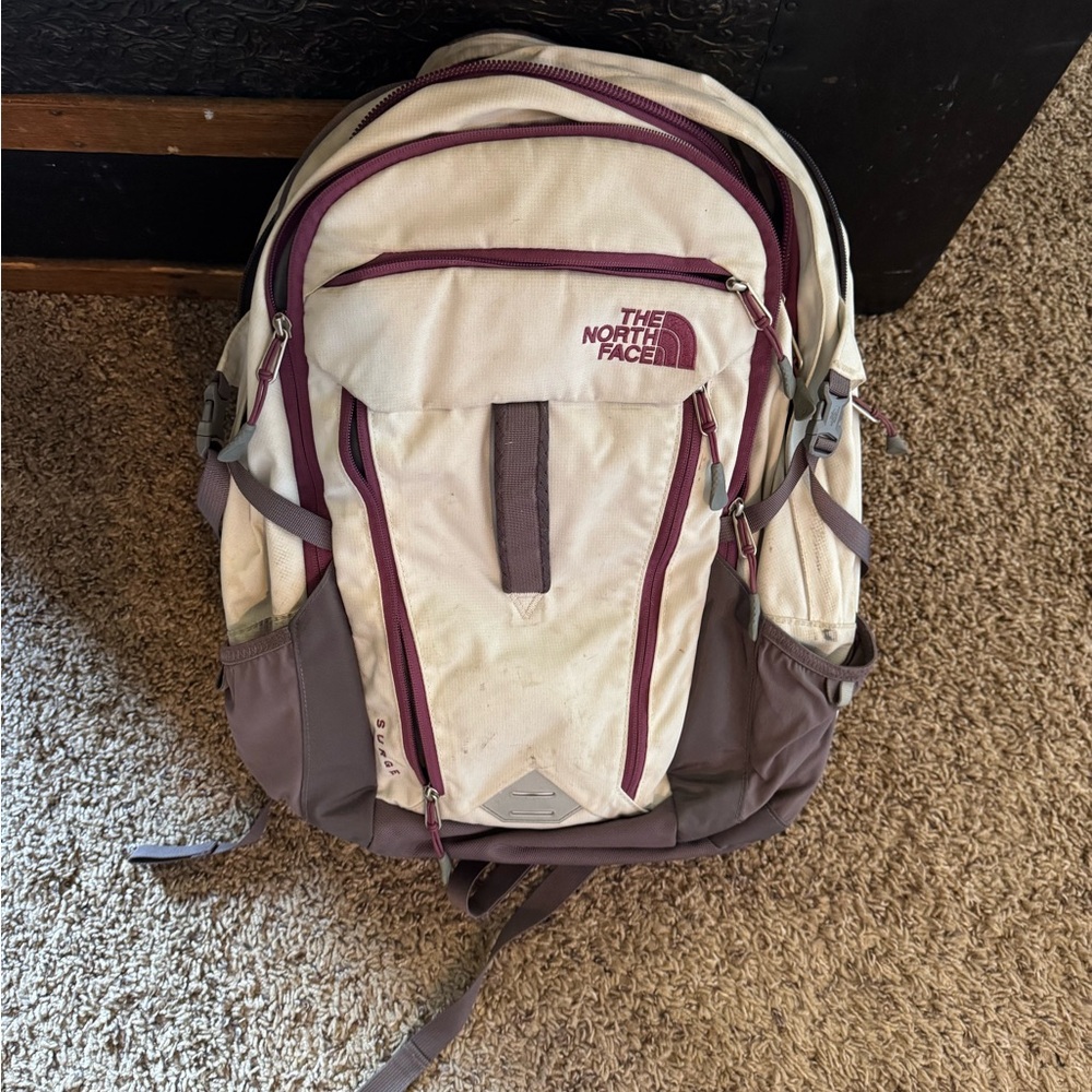 The North Face Men's Cream and Purple Backpack